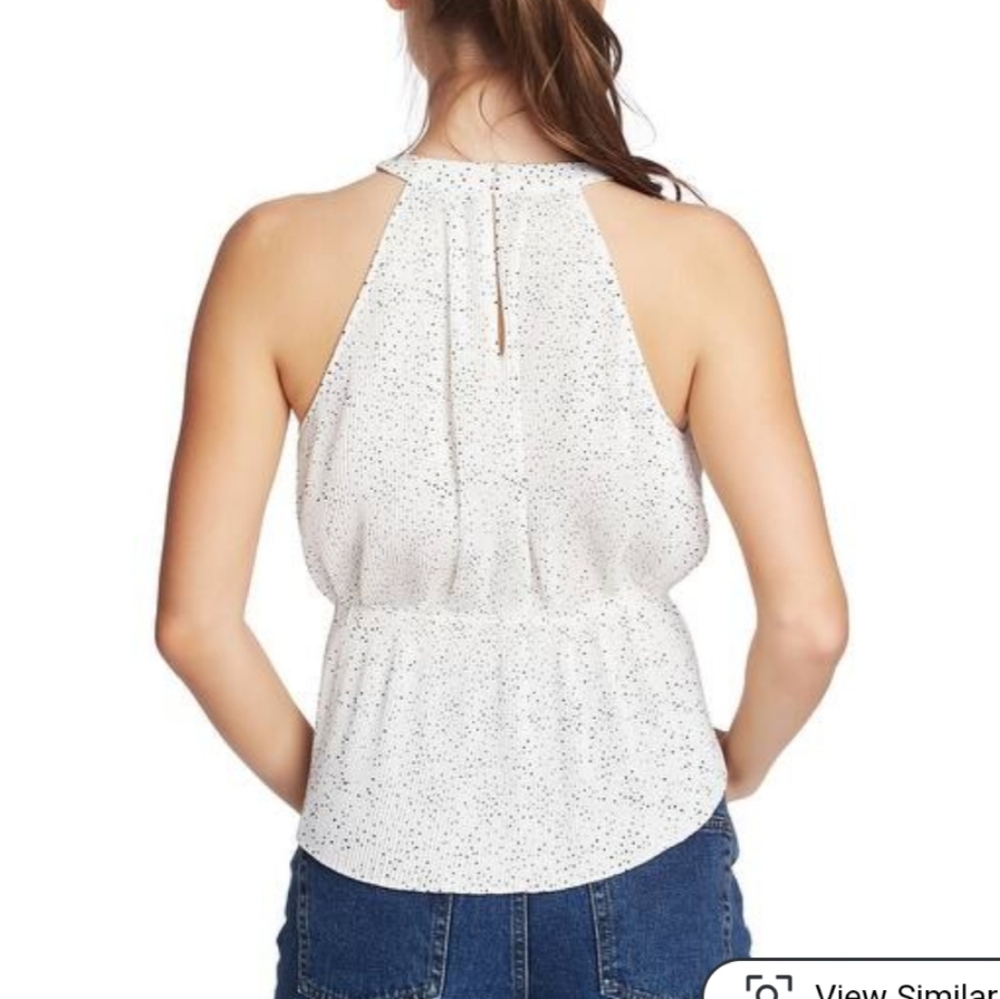 1. STATE White Polka Dot Peplum Sleeveless Top